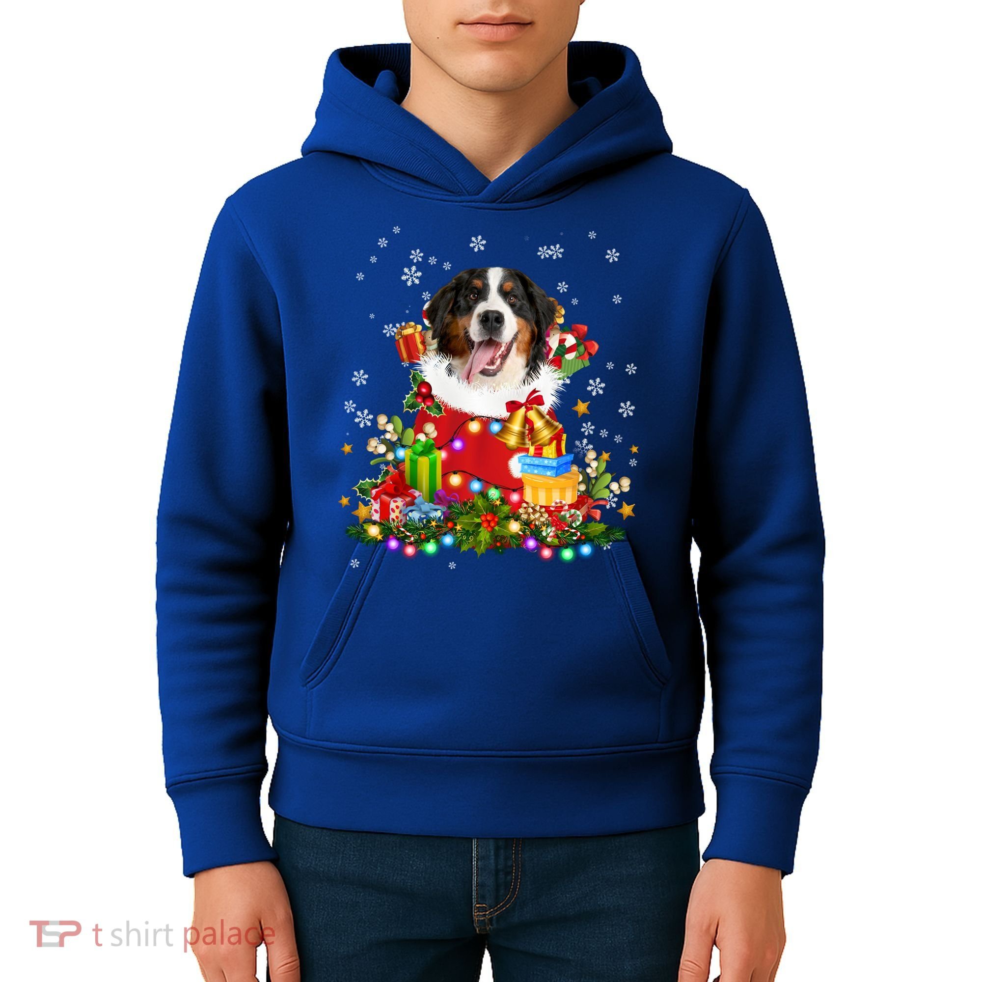Bernese Mountain Dog Christmas Tree Lights Pajamas Xmas Gift Kids Hoodie
