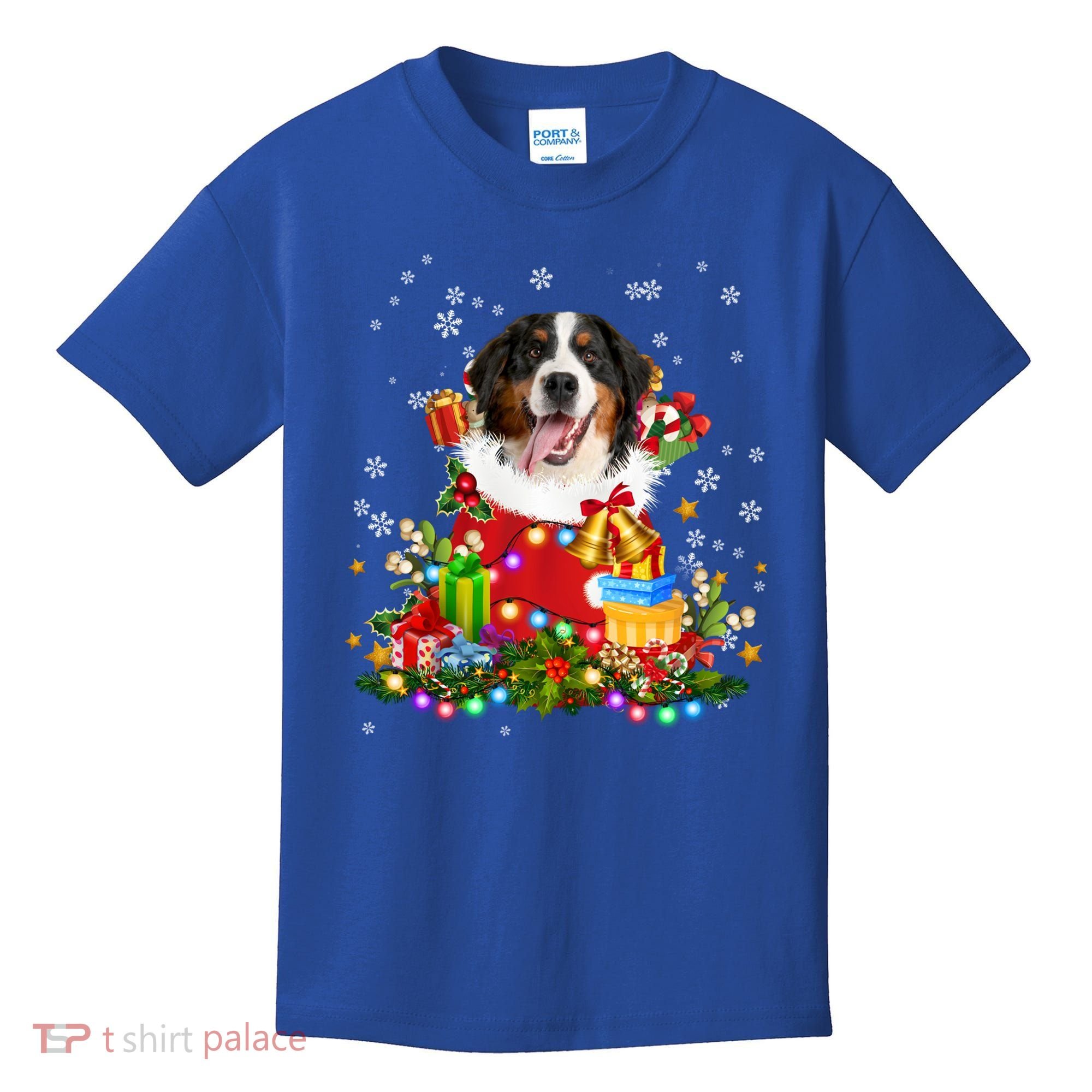 Bernese Mountain Dog Christmas Tree Lights Pajamas Xmas Gift Kids T-Shirt