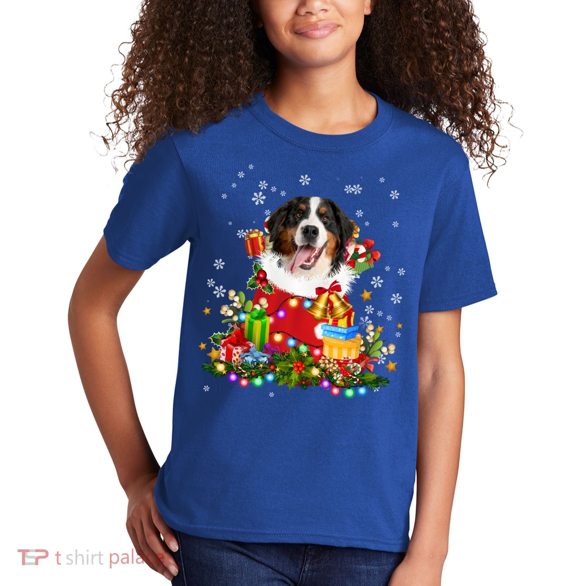 Bernese Mountain Dog Christmas Tree Lights Pajamas Xmas Gift Kids T-Shirt