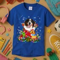 Bernese Mountain Dog Christmas Tree Lights Pajamas Xmas Gift Kids T-Shirt thumb 3