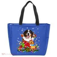 Bernese Mountain Dog Christmas Tree Lights Pajamas Xmas Gift Tote Bag thumb 0