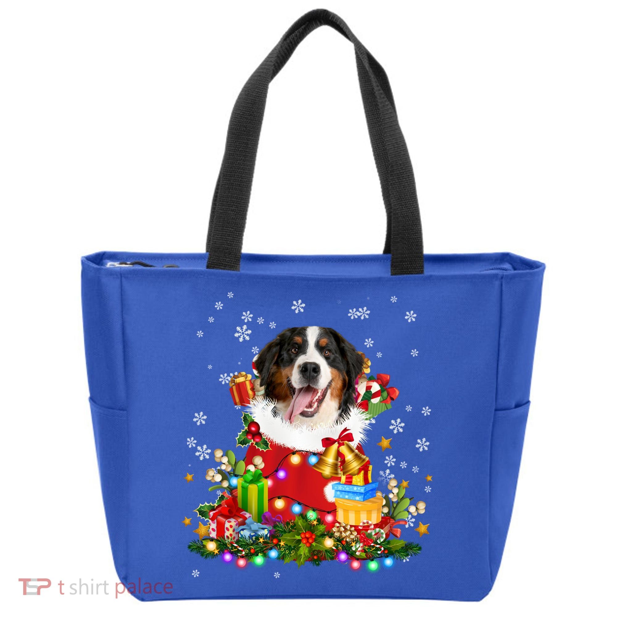 Bernese Mountain Dog Christmas Tree Lights Pajamas Xmas Gift Tote Bag