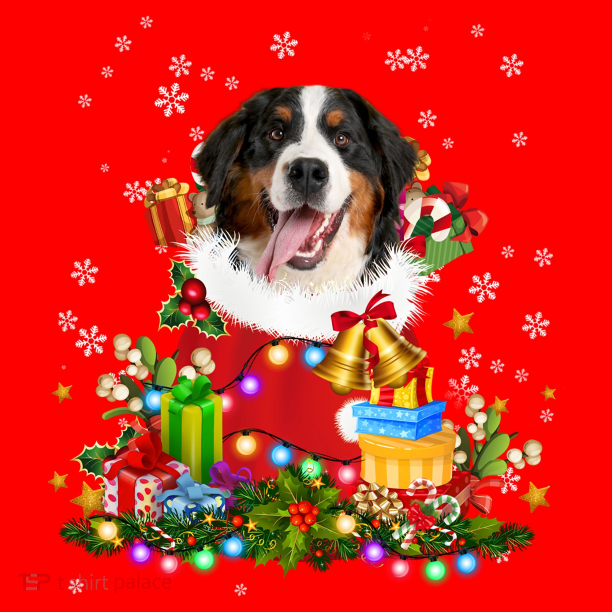 Bernese Mountain Dog Christmas Tree Lights Pajamas Xmas Gift Santa Hat