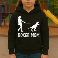 Boxer Mom Dog Boxer Mama Dinosaur Women Mother's Day Kids Hoodie thumb 3