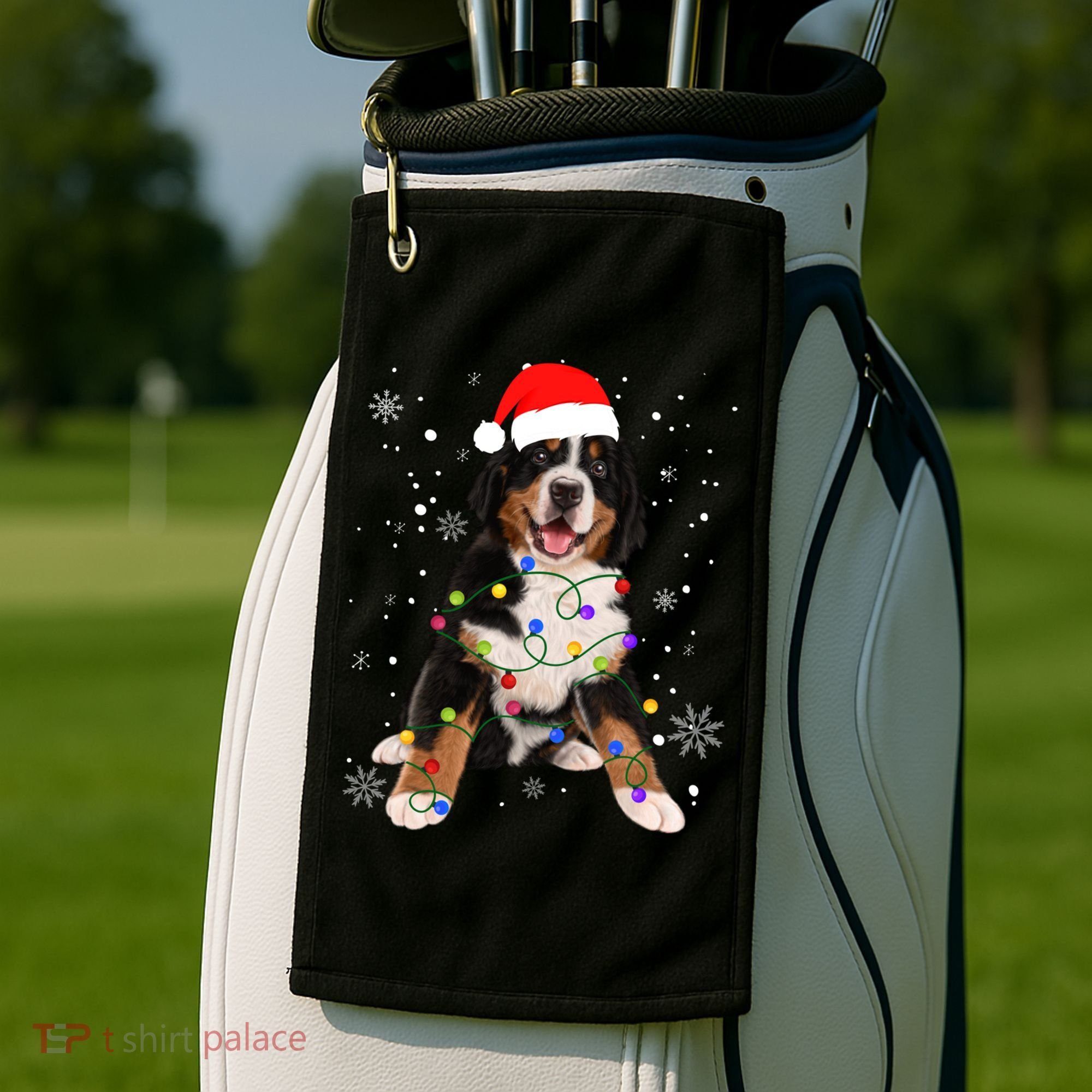 Bernese Mountain Dog Lights Christmas Matching Family Funny Gift Golf Towel