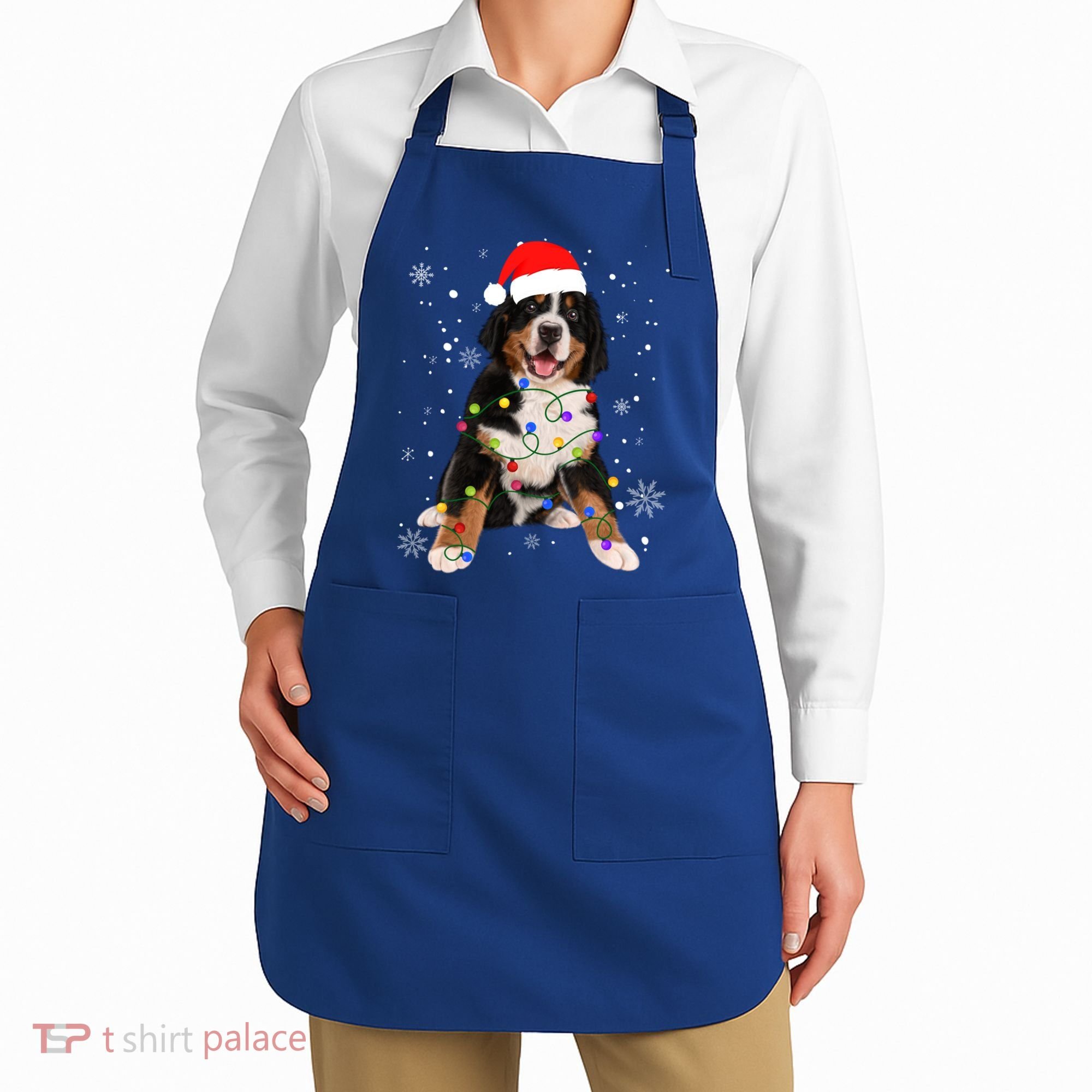 Bernese Mountain Dog Lights Christmas Matching Family Funny Gift Apron