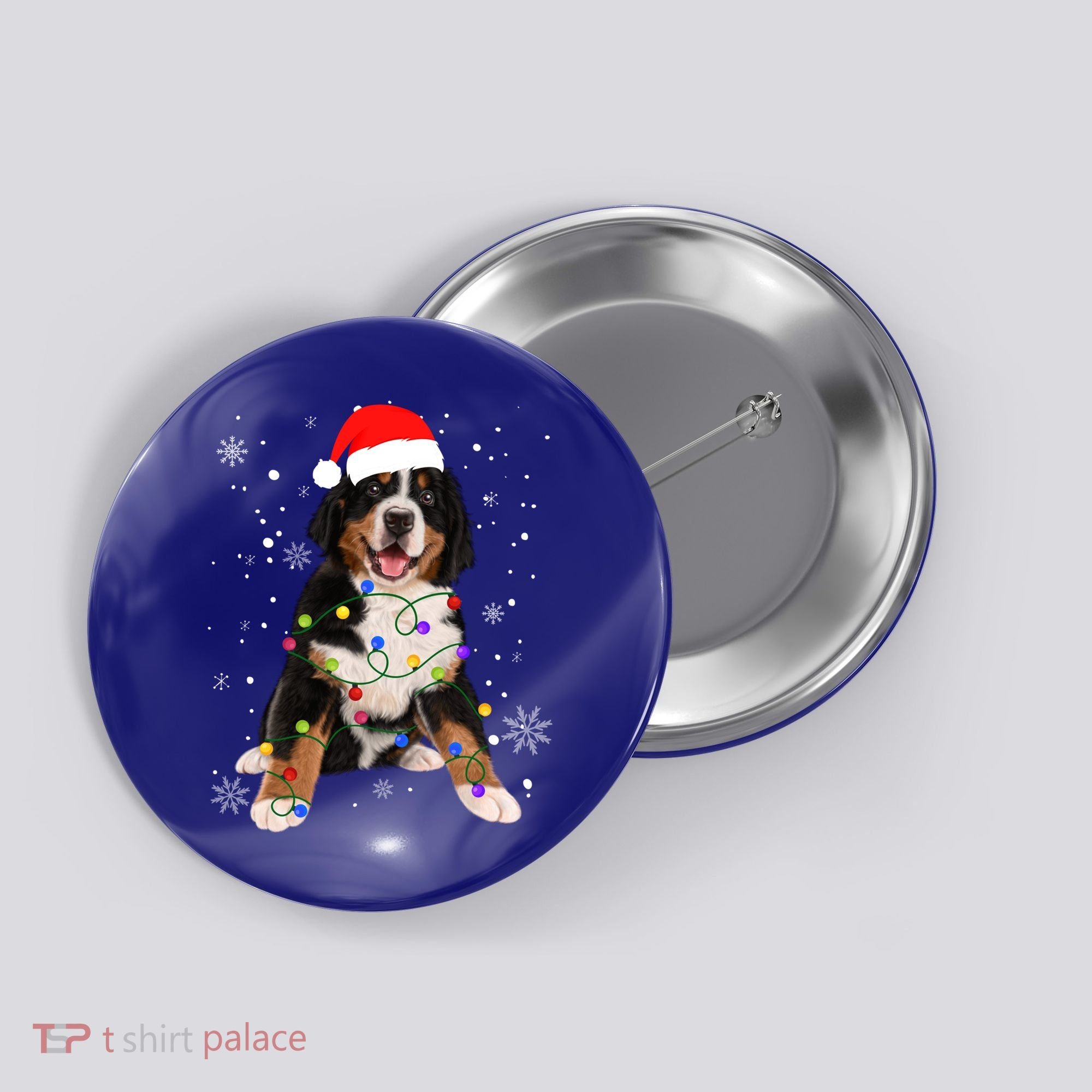Bernese Mountain Dog Lights Christmas Matching Family Funny Gift Button