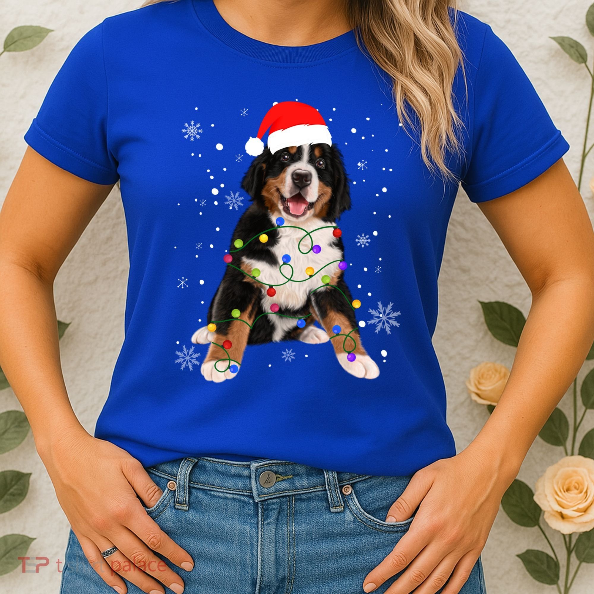 Bernese Mountain Dog Lights Christmas Matching Family Funny Gift Women's T-Shirt