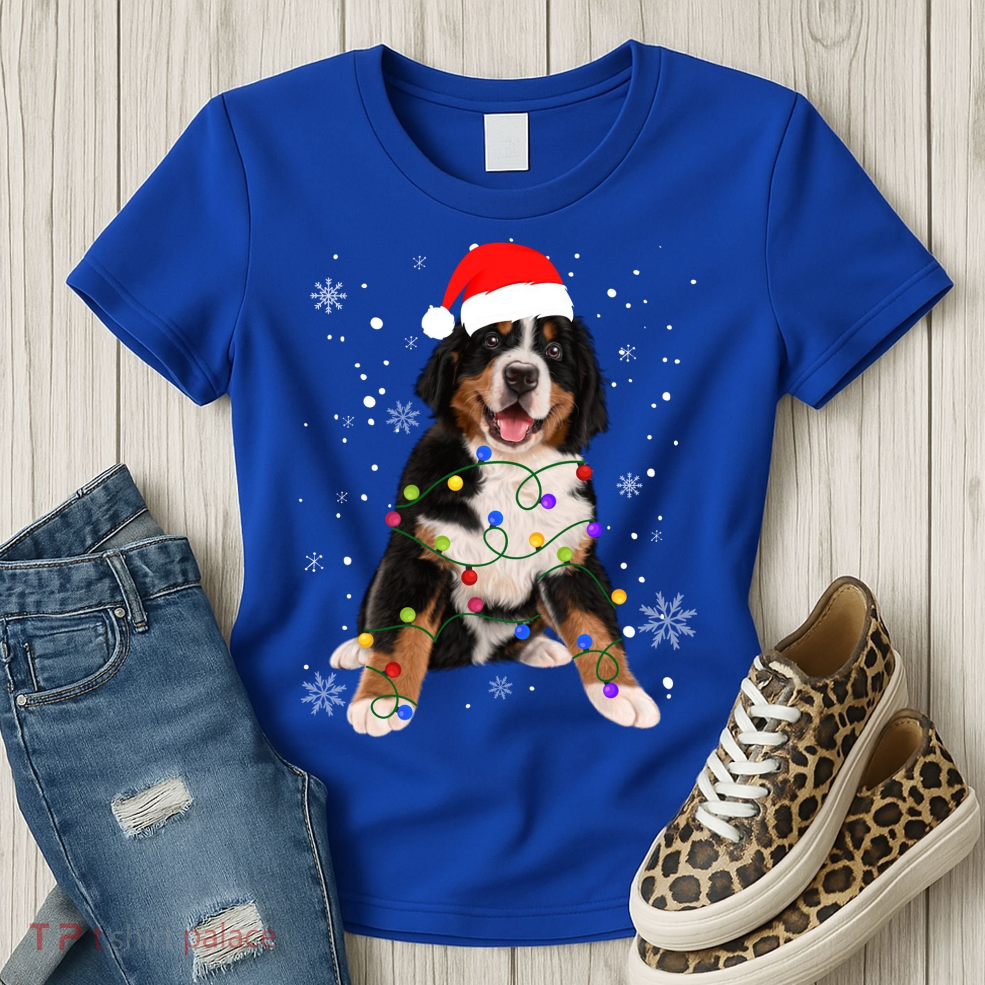 Bernese Mountain Dog Lights Christmas Matching Family Funny Gift Women's T-Shirt