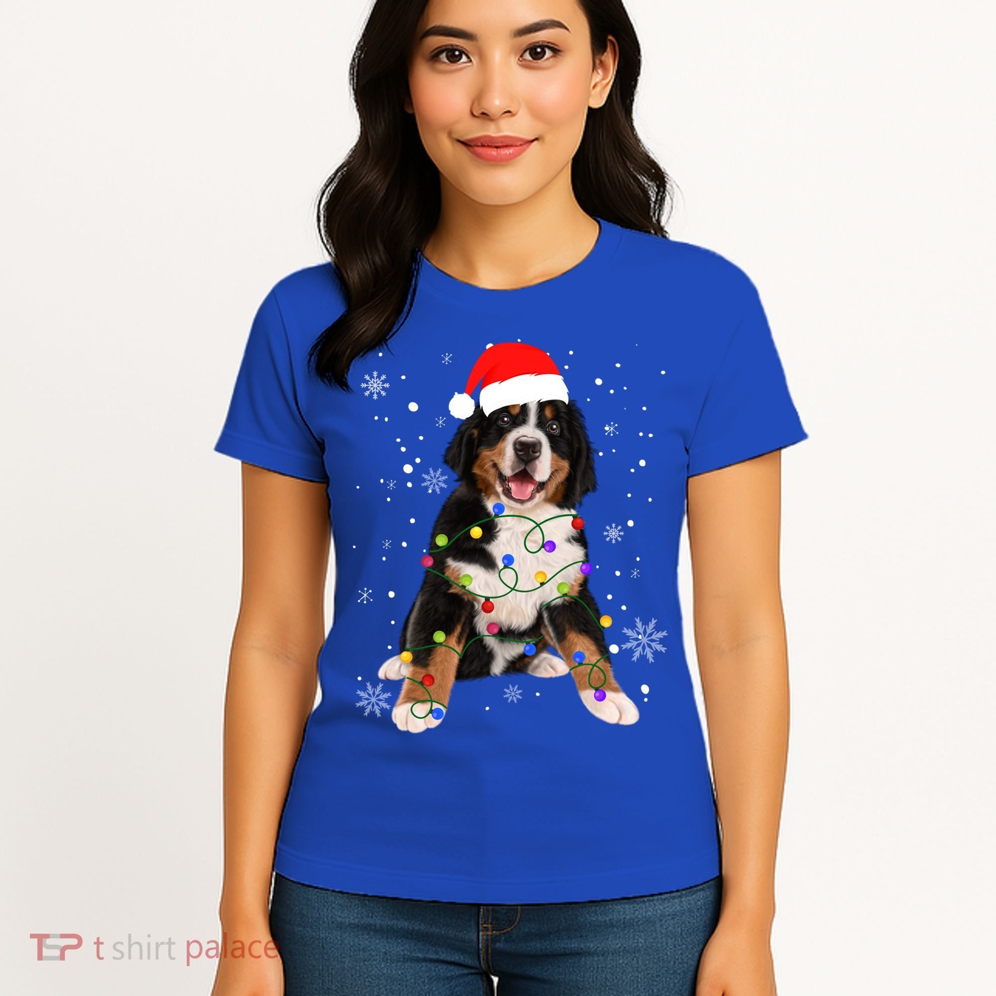 Bernese Mountain Dog Lights Christmas Matching Family Funny Gift Women's T-Shirt