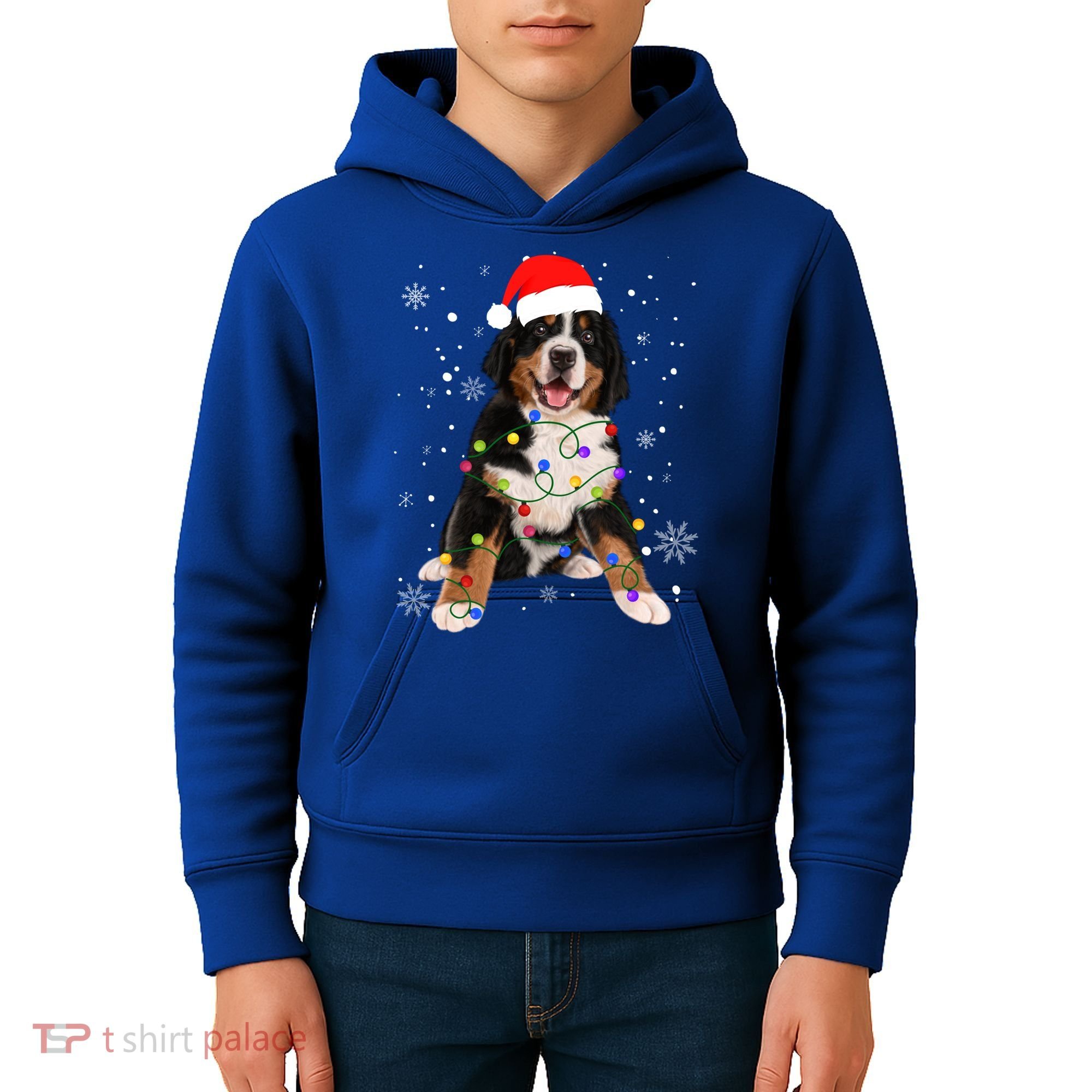 Bernese Mountain Dog Lights Christmas Matching Family Funny Gift Kids Hoodie