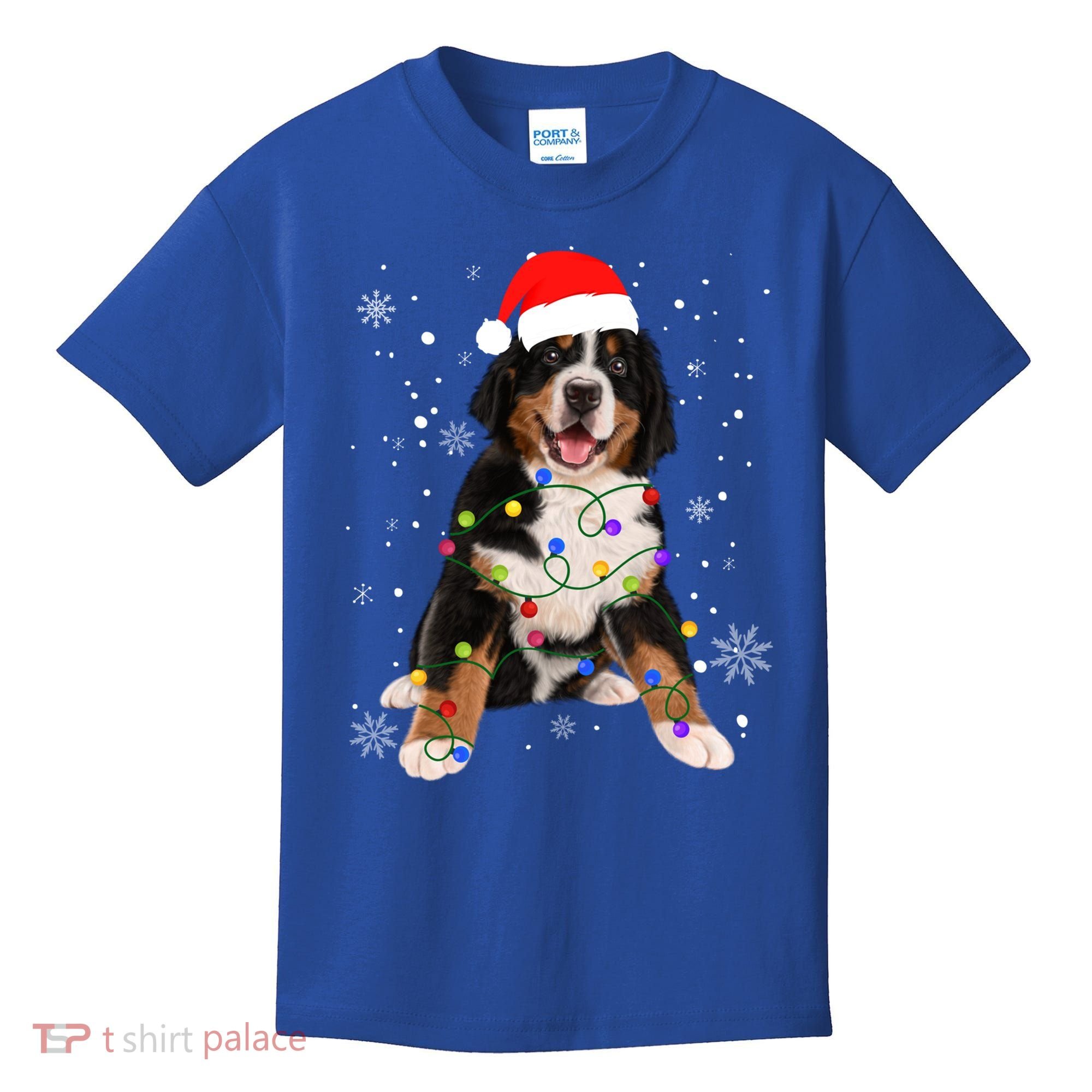 Bernese Mountain Dog Lights Christmas Matching Family Funny Gift Kids T-Shirt