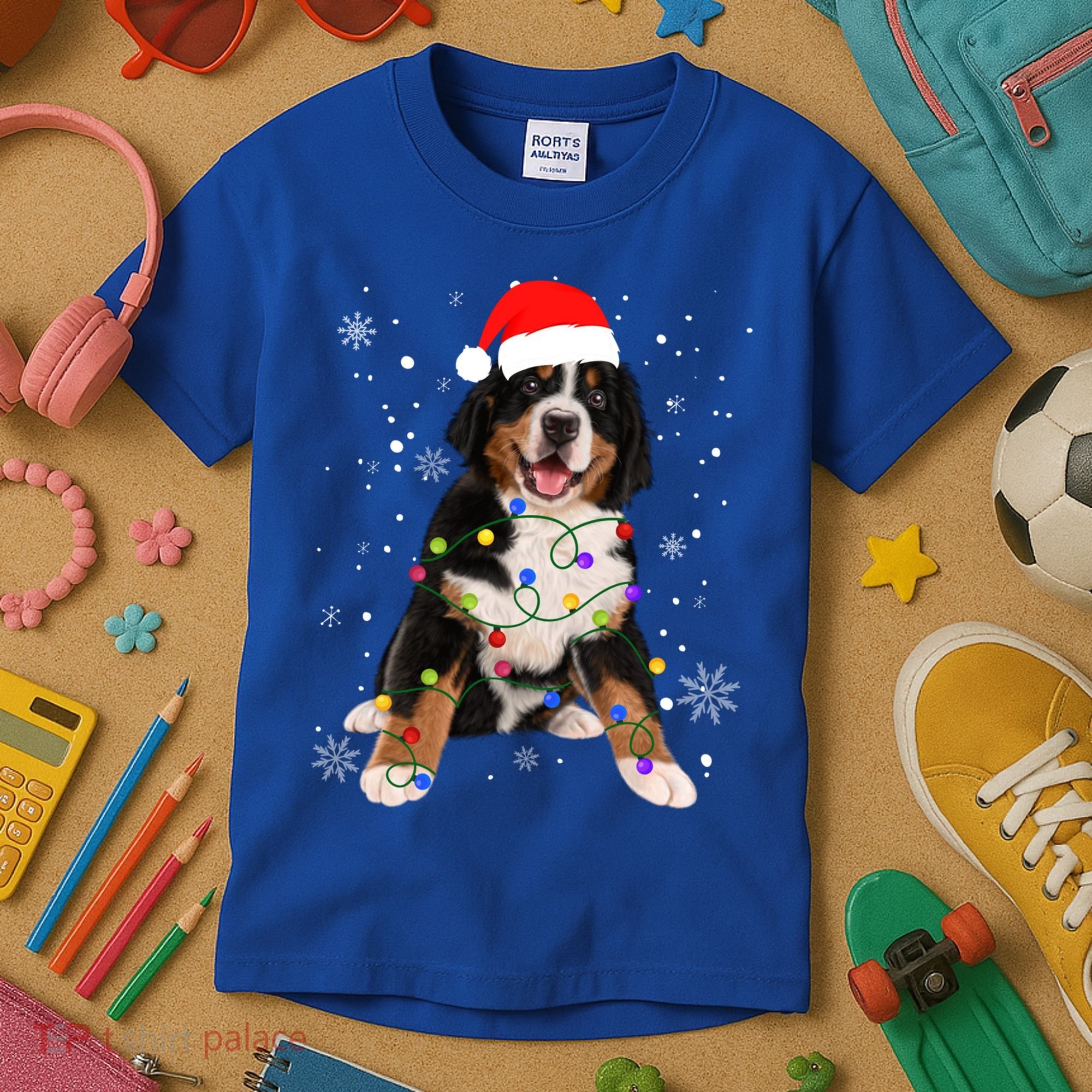 Bernese Mountain Dog Lights Christmas Matching Family Funny Gift Kids T-Shirt