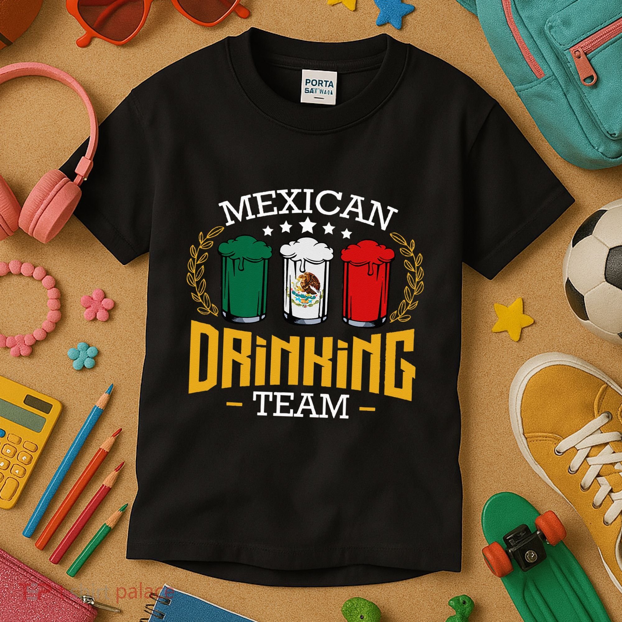 Beer Mexican Drinking Team Mexico Flag Funny Beer Pub Party Kids T-Shirt