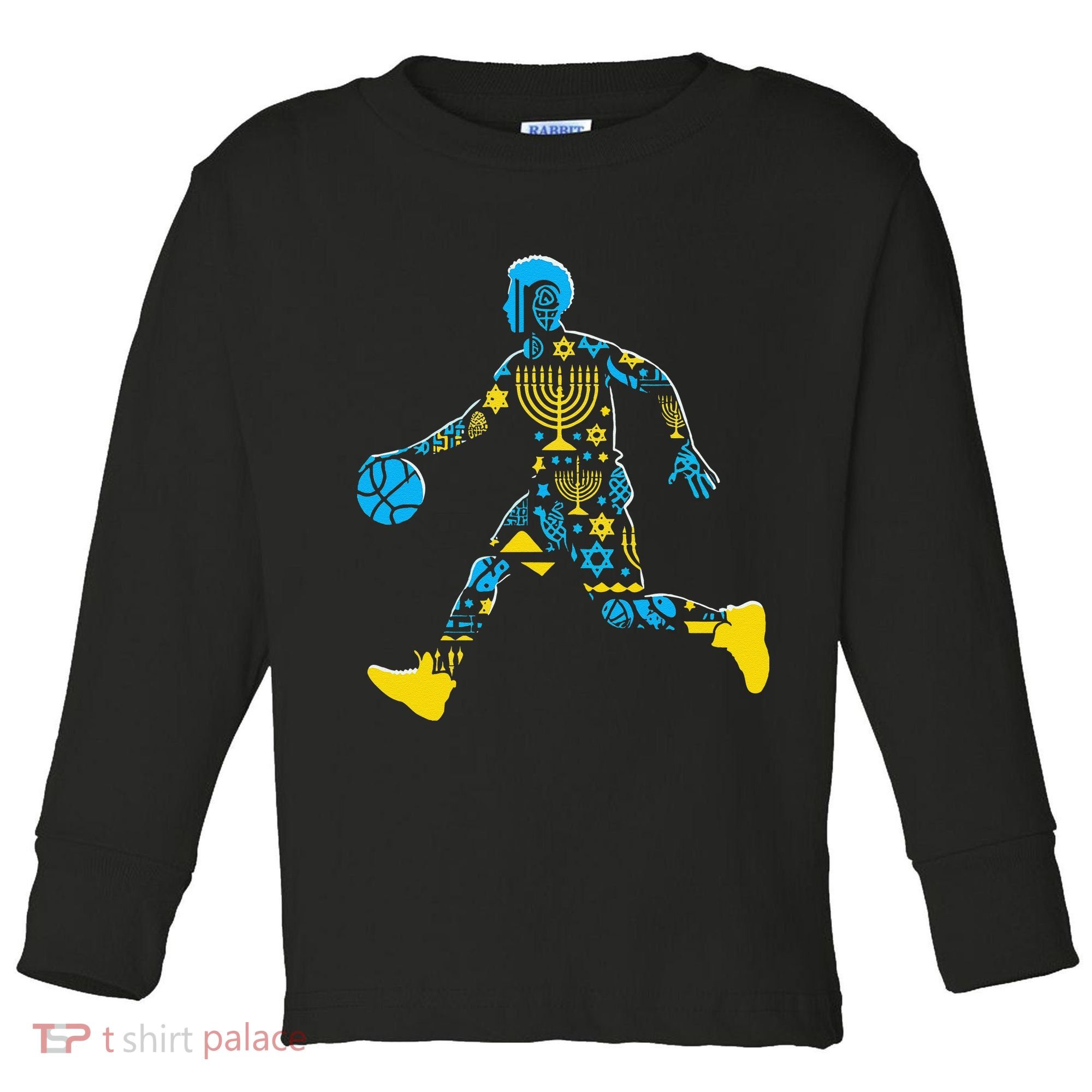 Basketball Menorah Dreidel Jewish Hanukkah Toddler Long Sleeve Shirt