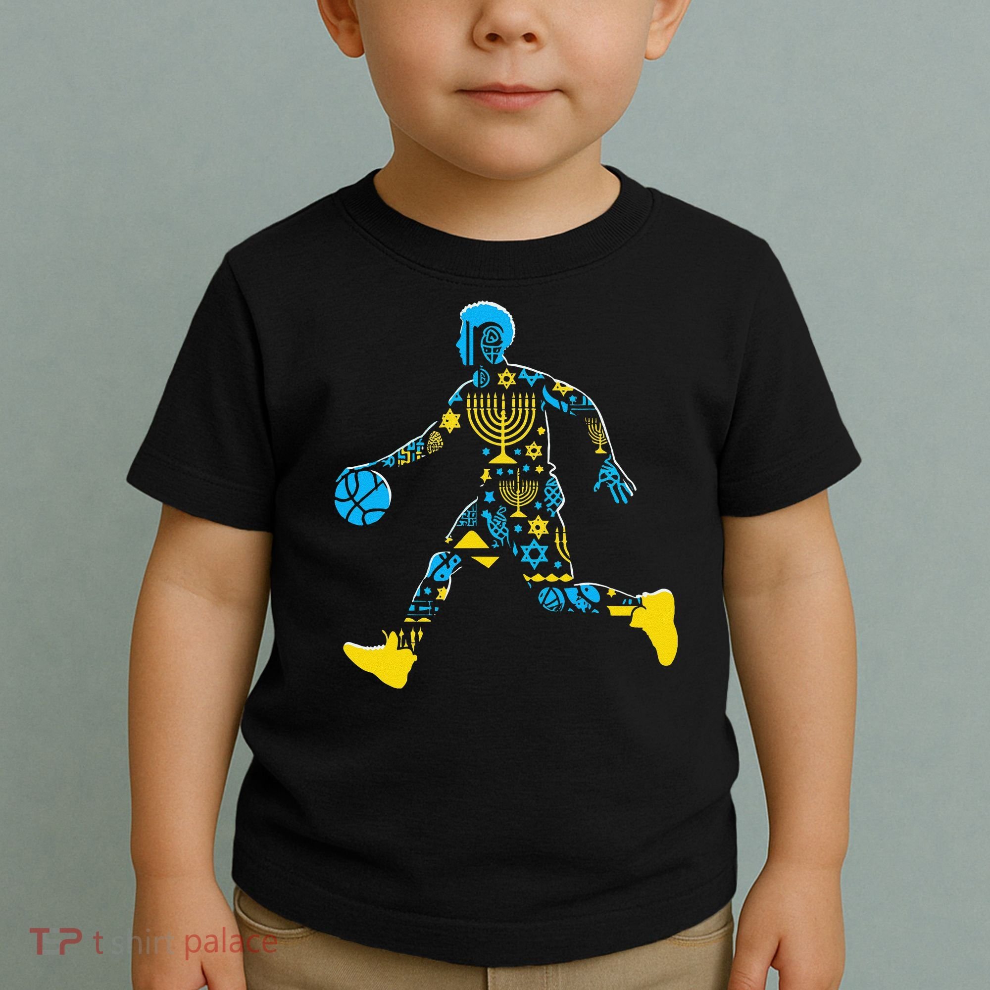 Basketball Menorah Dreidel Jewish Hanukkah Toddler T-Shirt