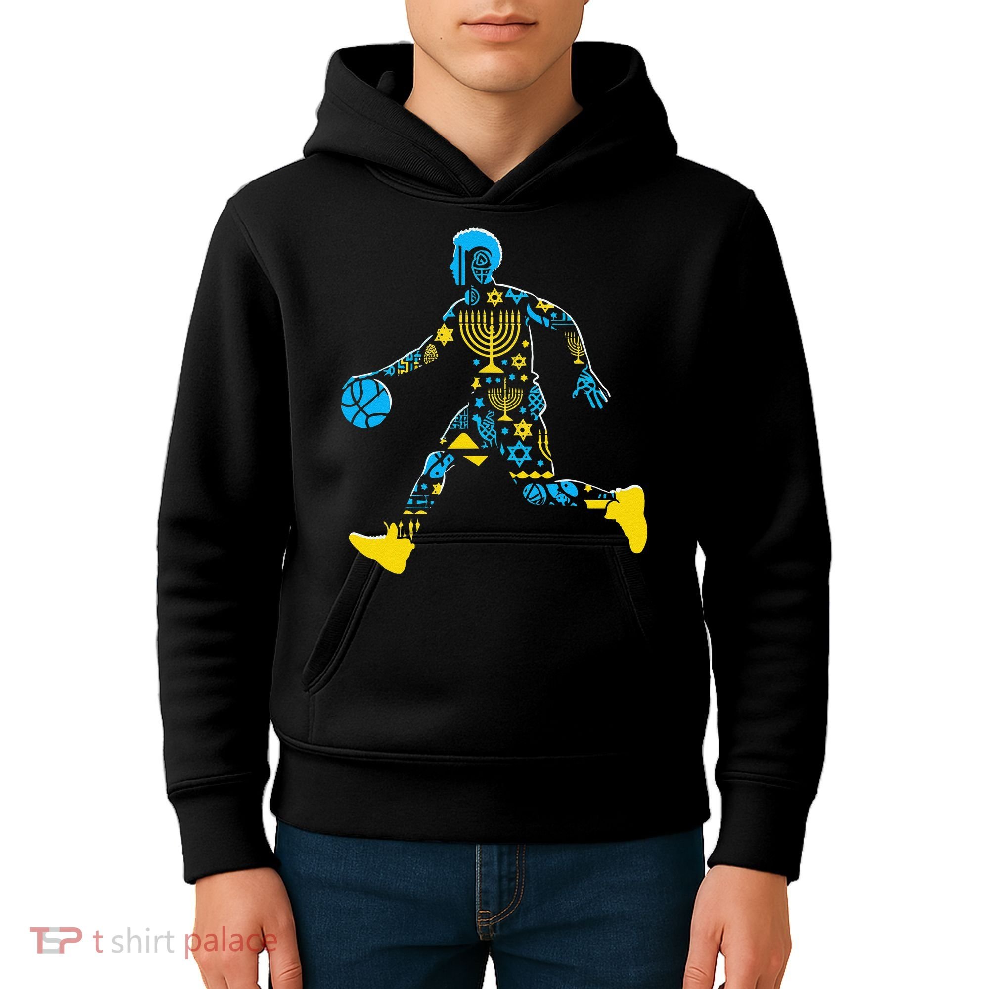 Basketball Menorah Dreidel Jewish Hanukkah Kids Hoodie