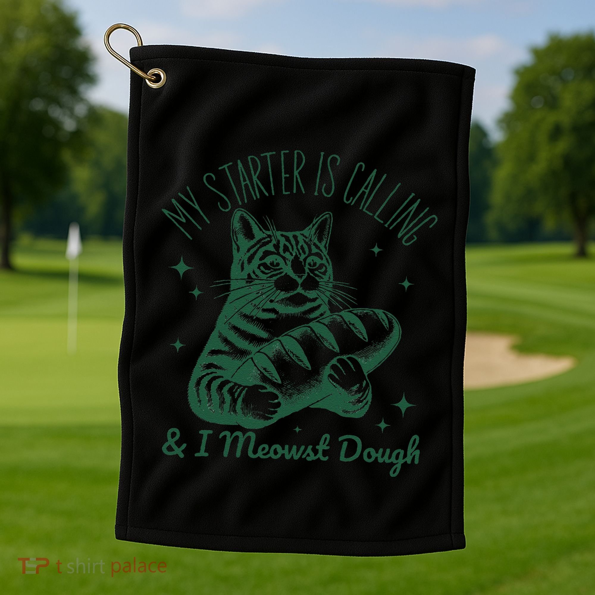 Bread Maker Dough Cat Funny Sourdough Starter Baking Pun Golf Towel