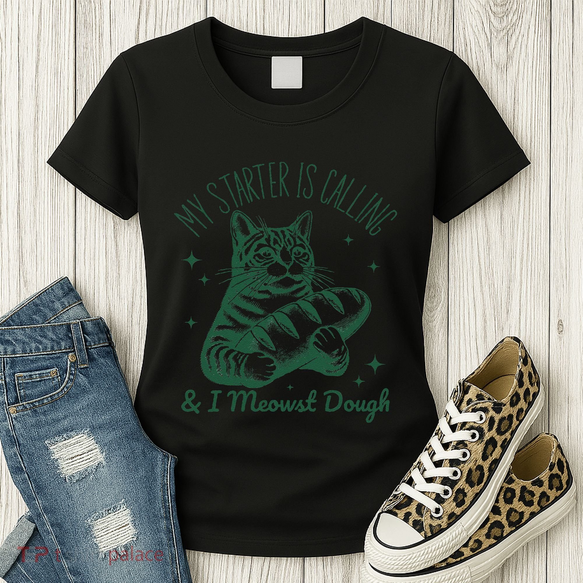 Bread Maker Dough Cat Funny Sourdough Starter Baking Pun Women's T-Shirt