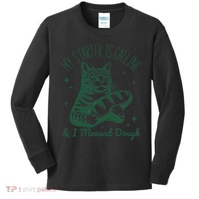 Bread Maker Dough Cat Funny Sourdough Starter Baking Pun Kids Long Sleeve Shirt