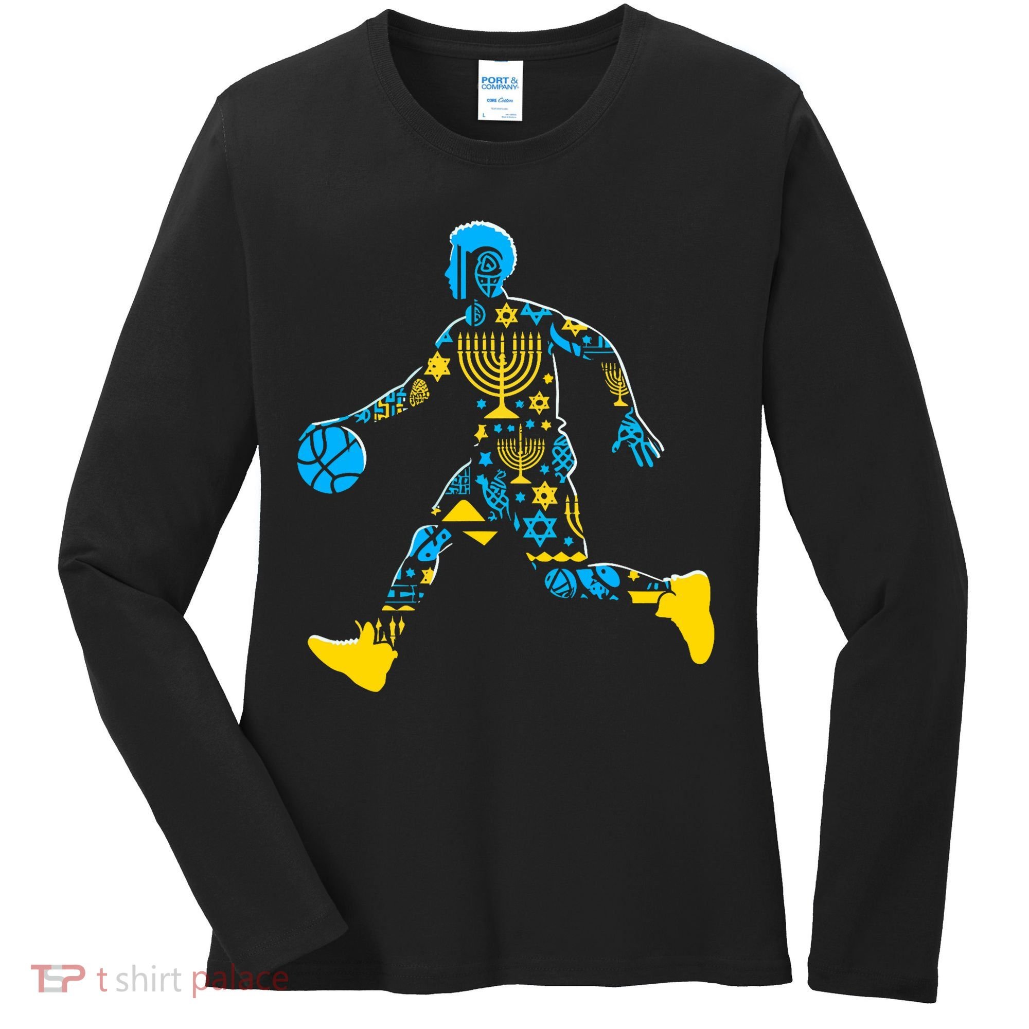 Basketball Menorah Dreidel Jewish Hanukkah Women's Long Sleeve Shirt