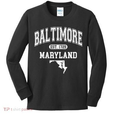 Baltimore Maryland Est. 1729 Varsity Kids Long Sleeve Shirt