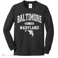 Baltimore Maryland Est. 1729 Varsity Kids Long Sleeve Shirt thumb 0