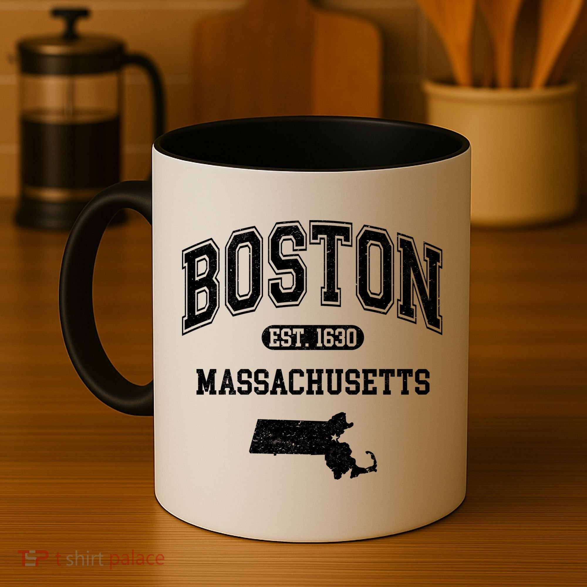 Boston Massachusetts Est. 1630 Varsity Coffee Mug