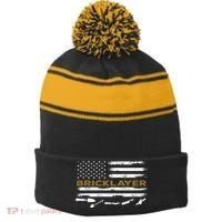 Brick Mason Funny Quote Bricklayer Masonry Construction US Stripe Pom Pom Beanie thumb 0