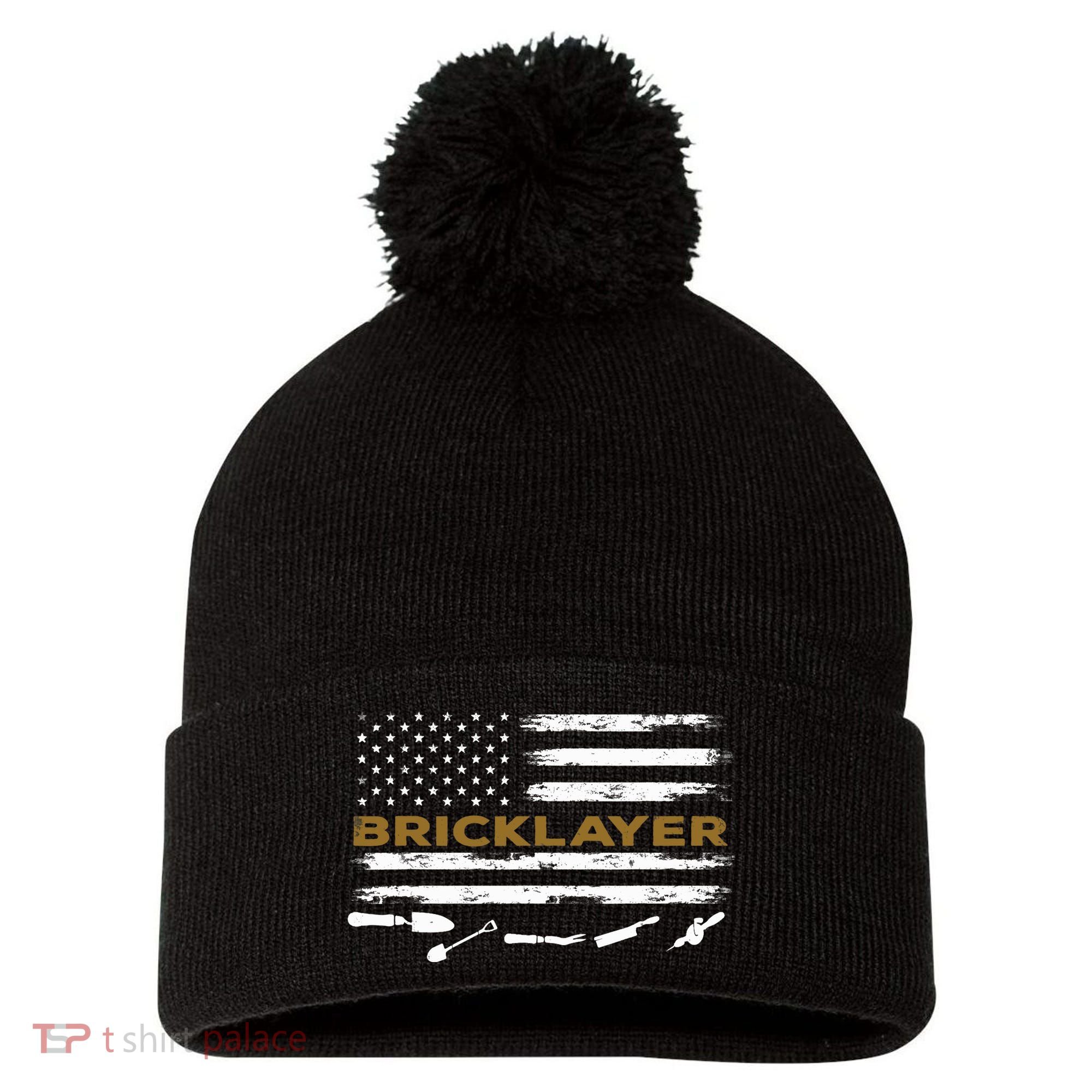 Brick Mason Funny Quote Bricklayer Masonry Construction US Pom Pom 12in Knit Beanie