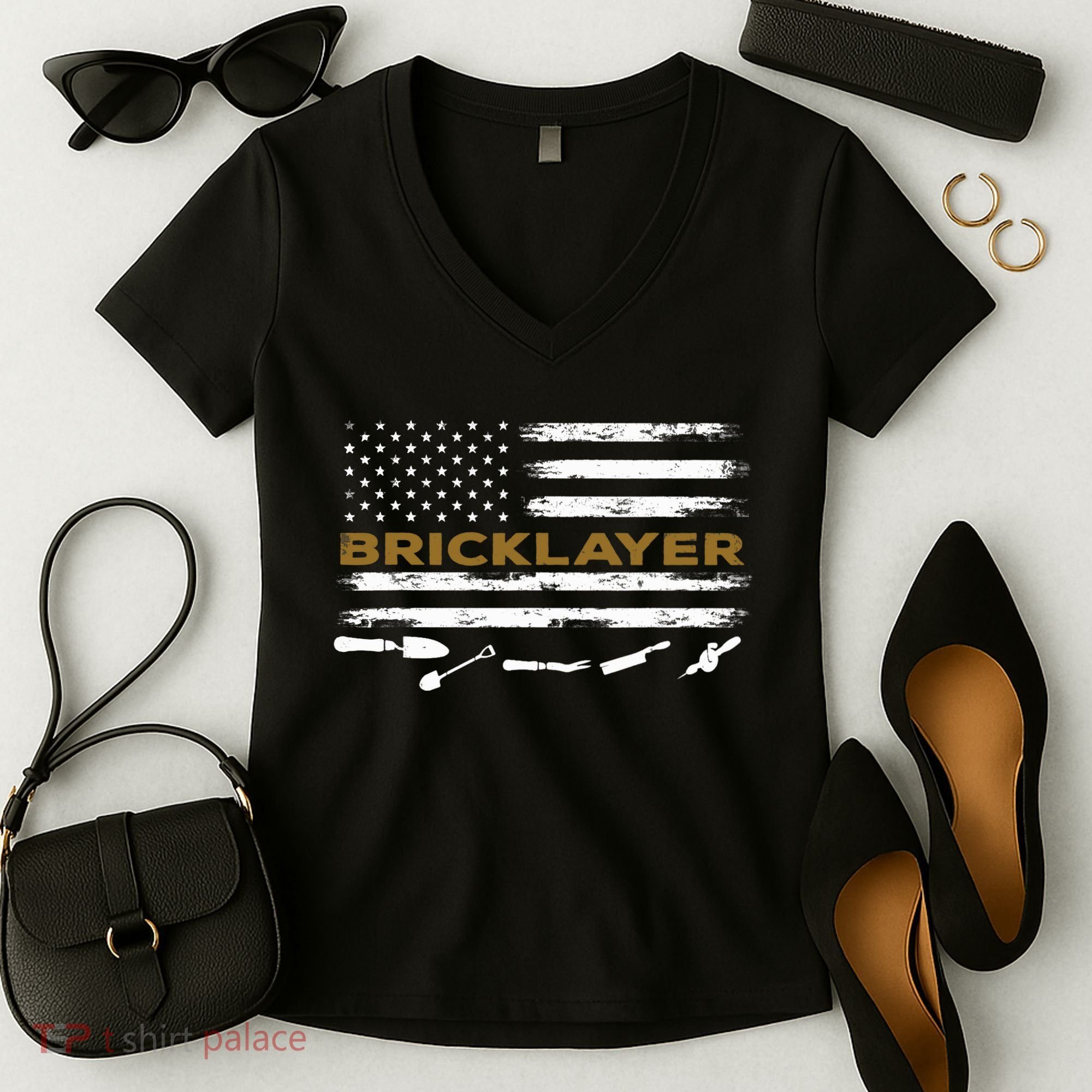 Brick Mason Funny Quote Bricklayer Masonry Construction US Women's V-Neck T-Shirt