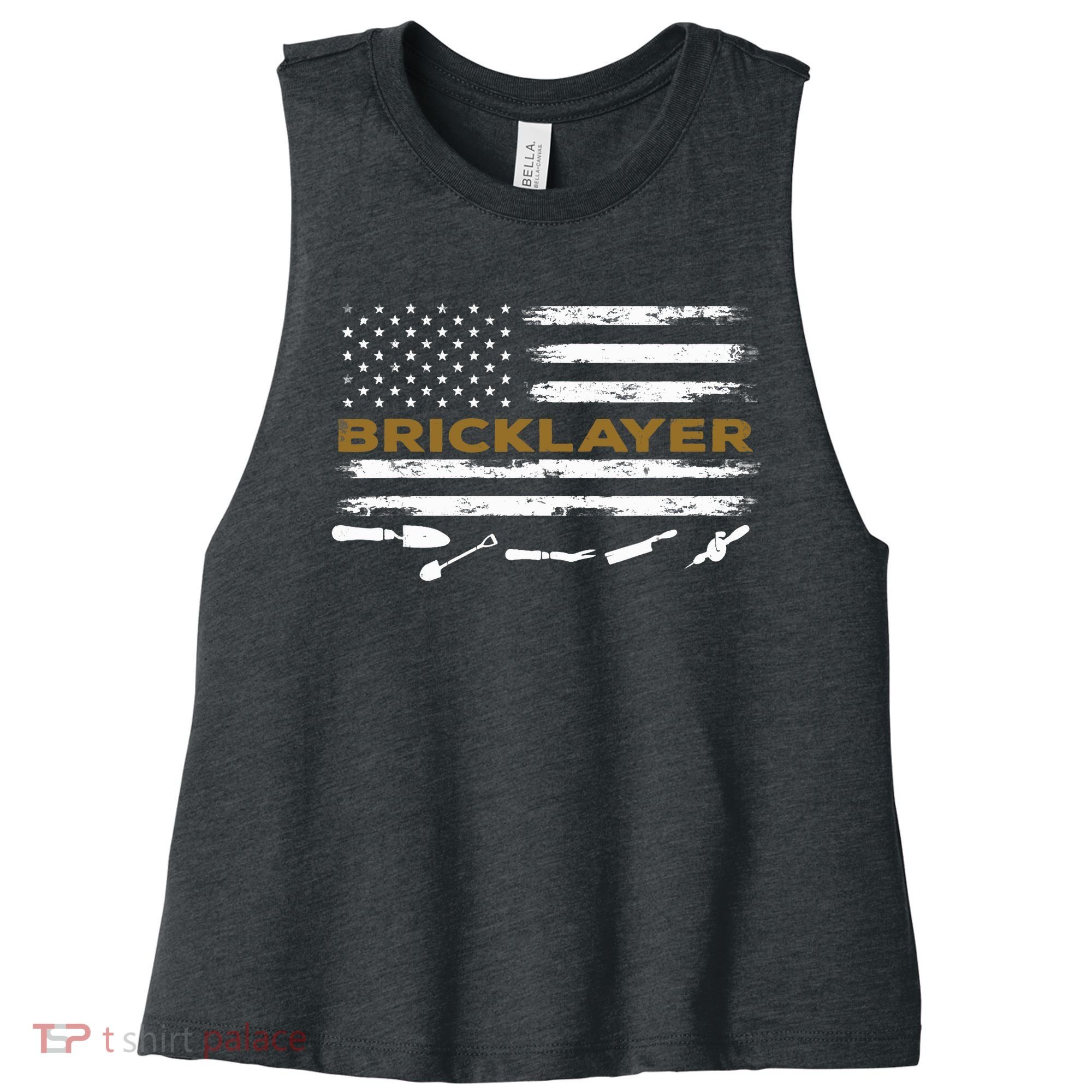 Brick Mason Funny Quote Bricklayer Masonry Construction US Women's Racerback Cropped Tank