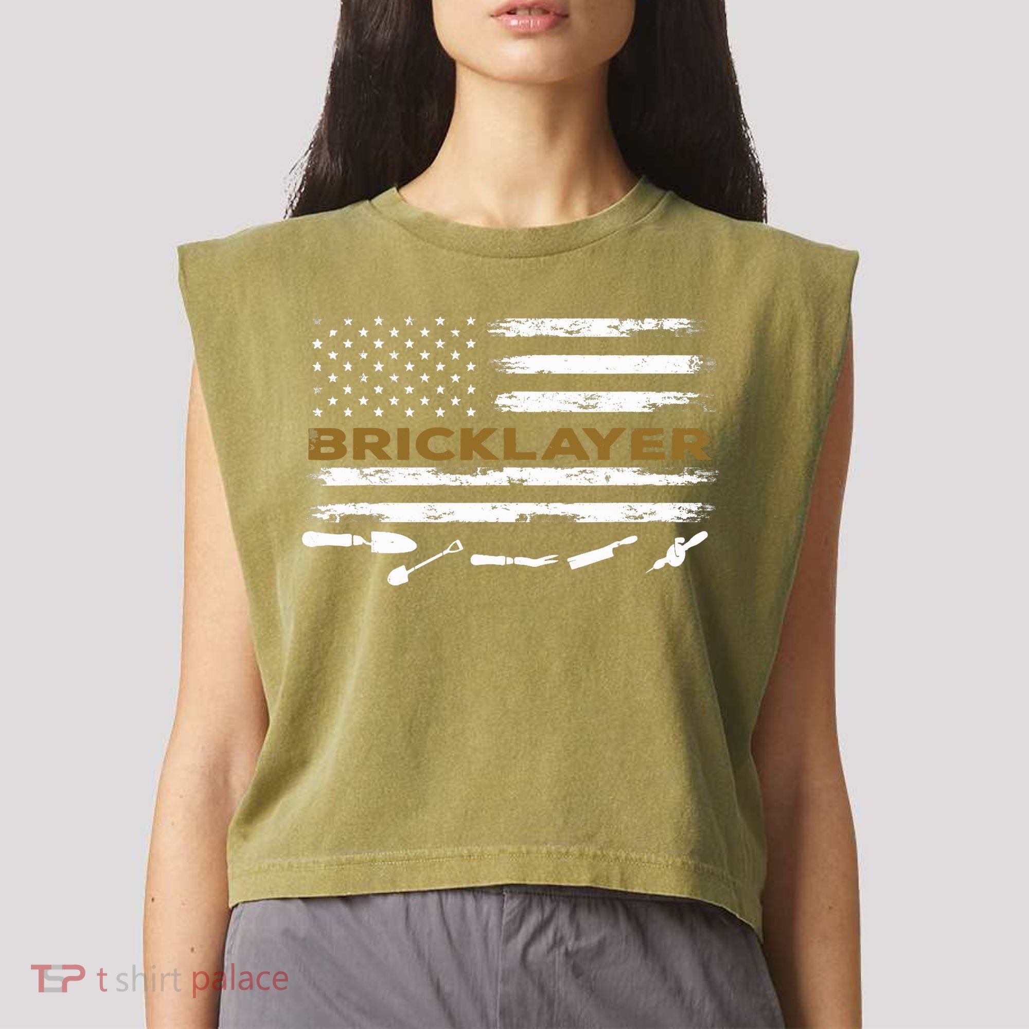Brick Mason Funny Quote Bricklayer Masonry Construction US Garment-Dyed Women's Muscle Tee