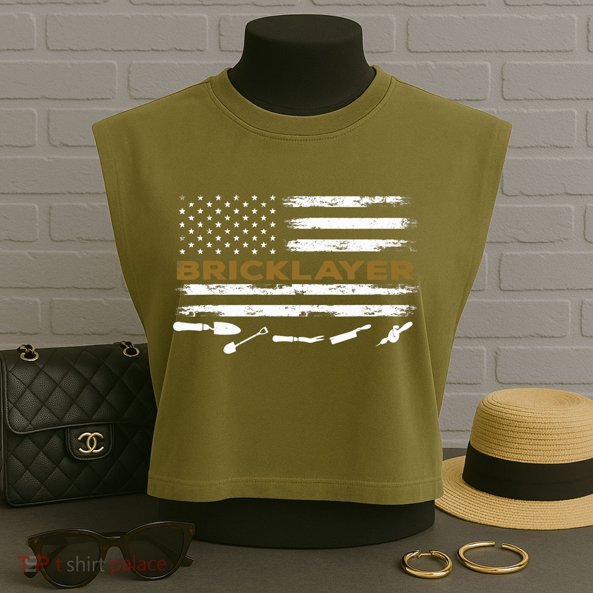 Brick Mason Funny Quote Bricklayer Masonry Construction US Garment-Dyed Women's Muscle Tee
