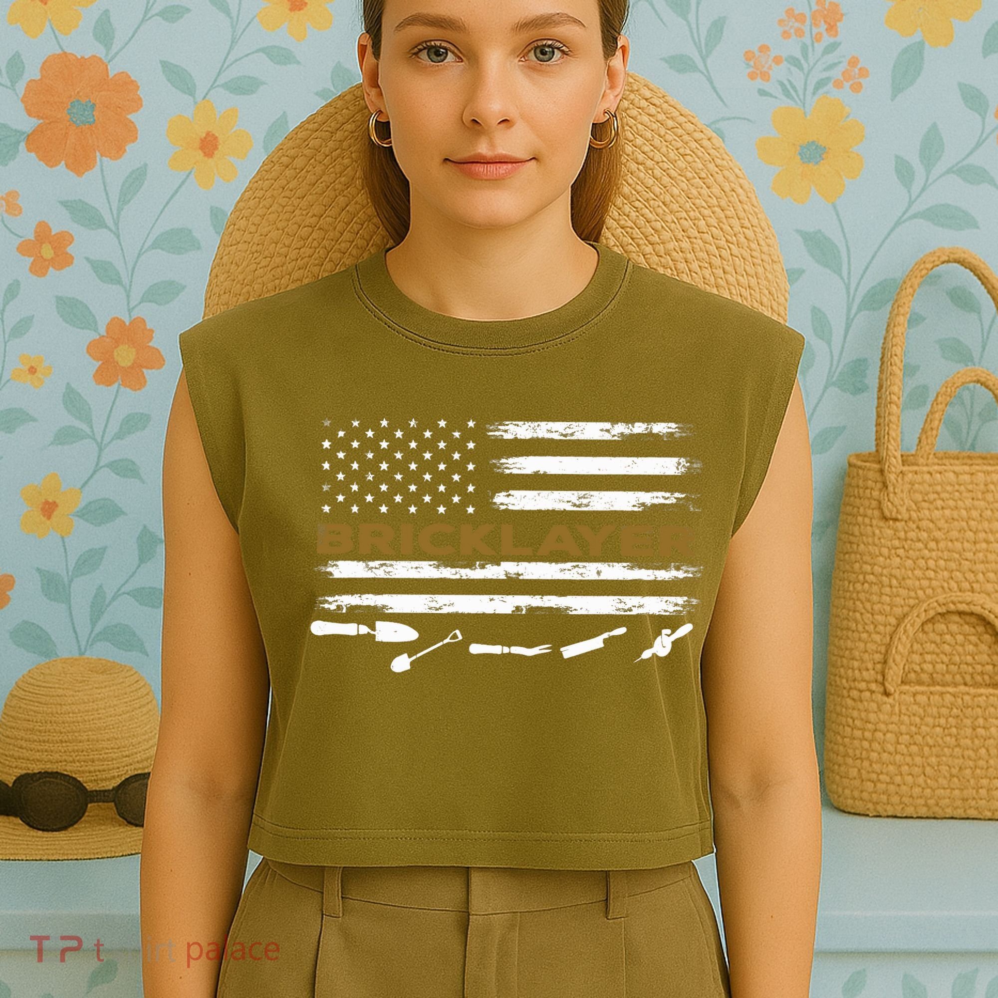 Brick Mason Funny Quote Bricklayer Masonry Construction US Garment-Dyed Women's Muscle Tee