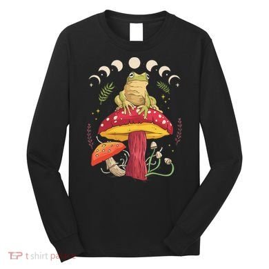 Boho Mushrooms & Frog Cottage Core Aesthetic Goblincore Long Sleeve Shirt