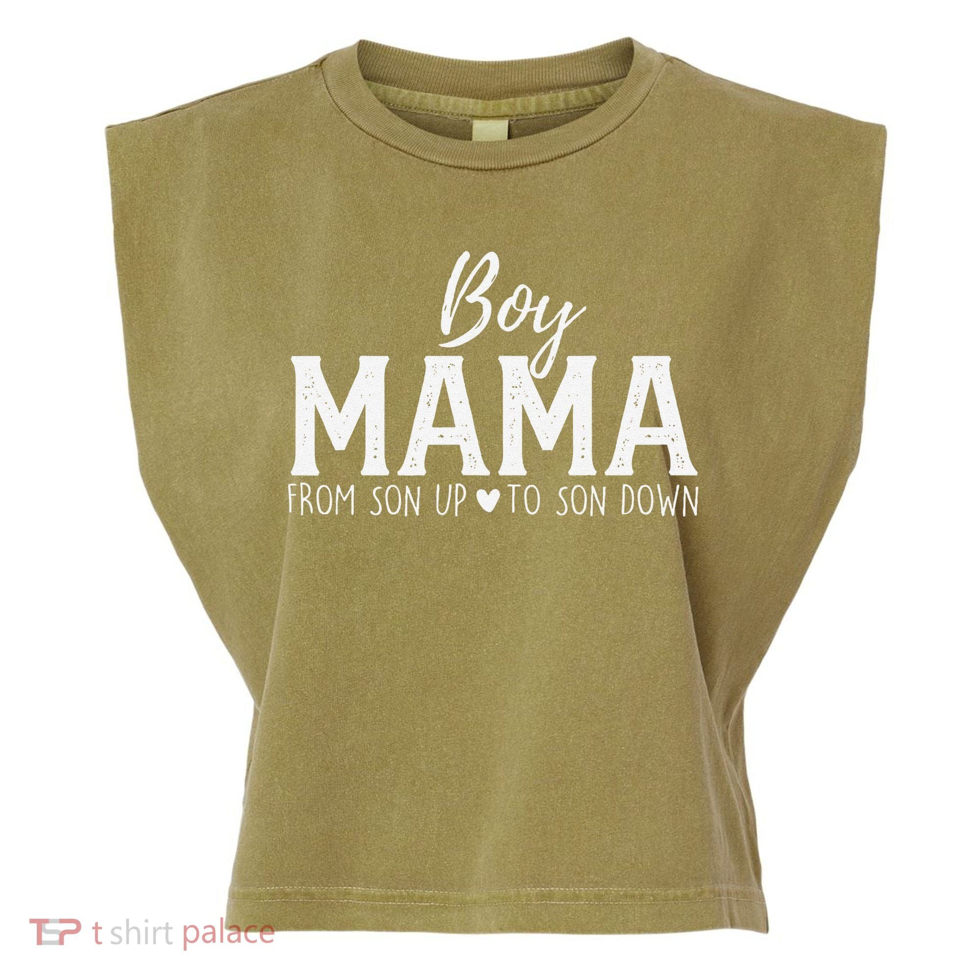 Boy Mama From Son Upto Son Down Funny MotherS Day Fun Mom Garment-Dyed Women's Muscle Tee