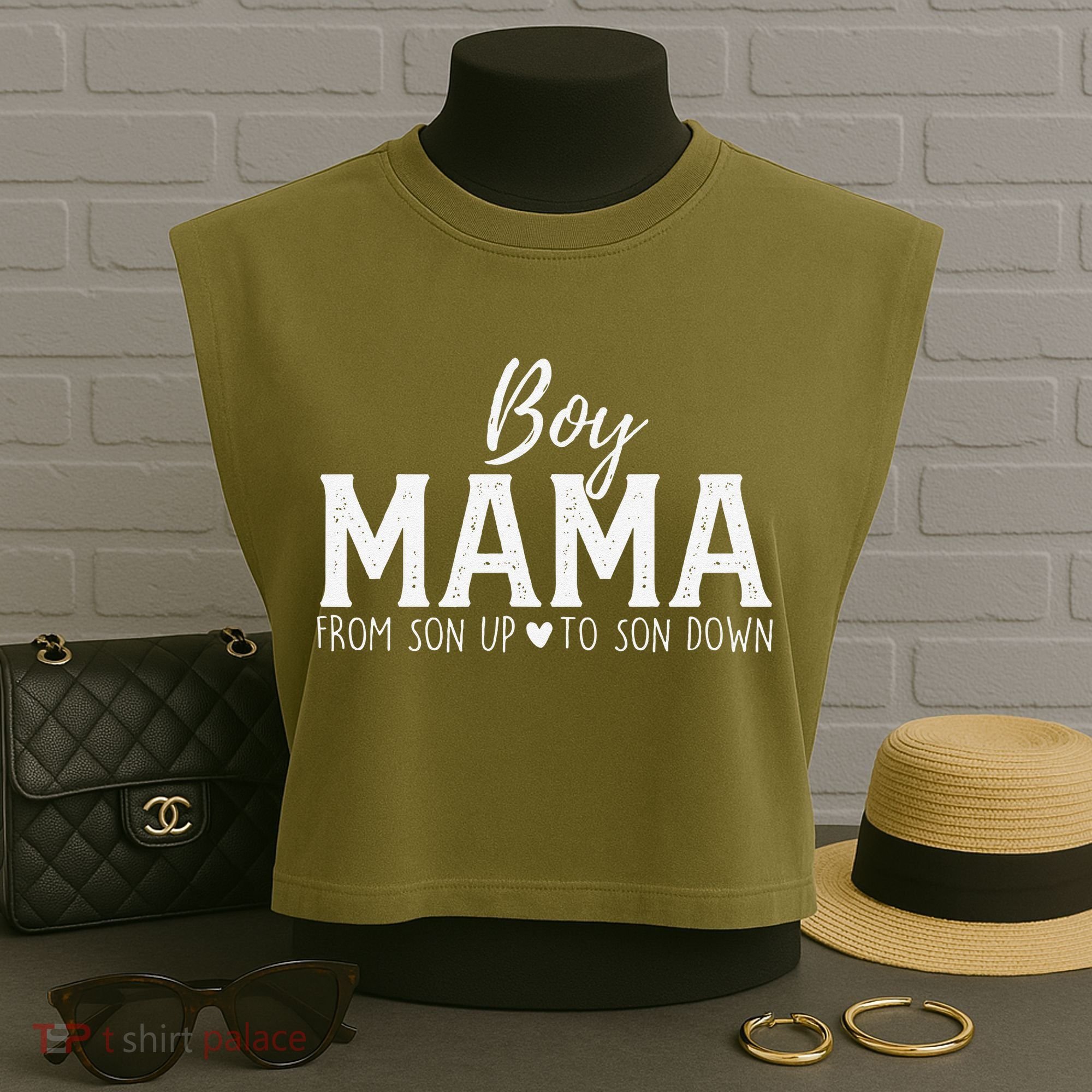 Boy Mama From Son Upto Son Down Funny MotherS Day Fun Mom Garment-Dyed Women's Muscle Tee