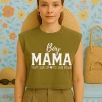 Boy Mama From Son Upto Son Down Funny MotherS Day Fun Mom Garment-Dyed Women's Muscle Tee thumb 4