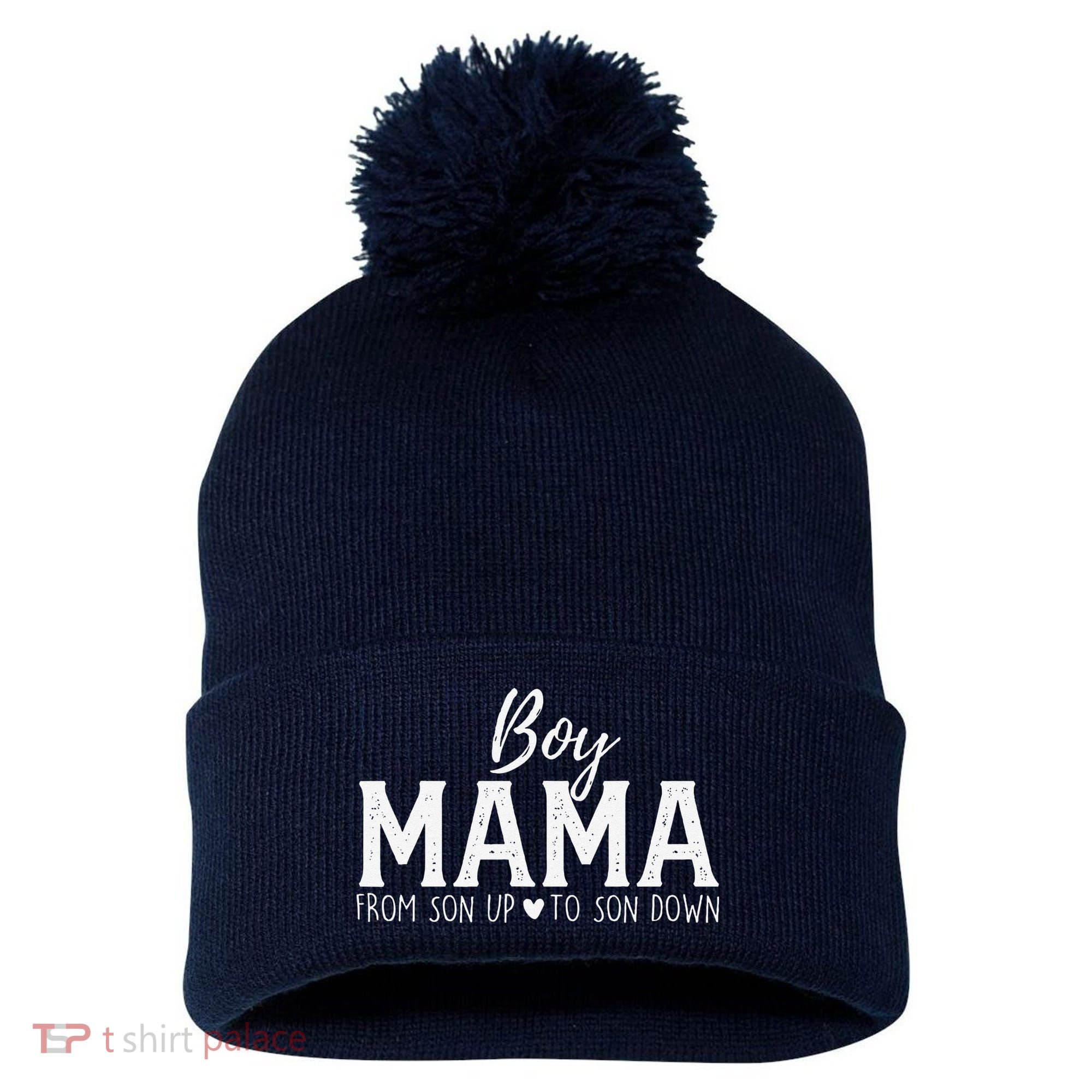 Boy Mama From Son Upto Son Down Funny MotherS Day Fun Mom Pom Pom 12in Knit Beanie