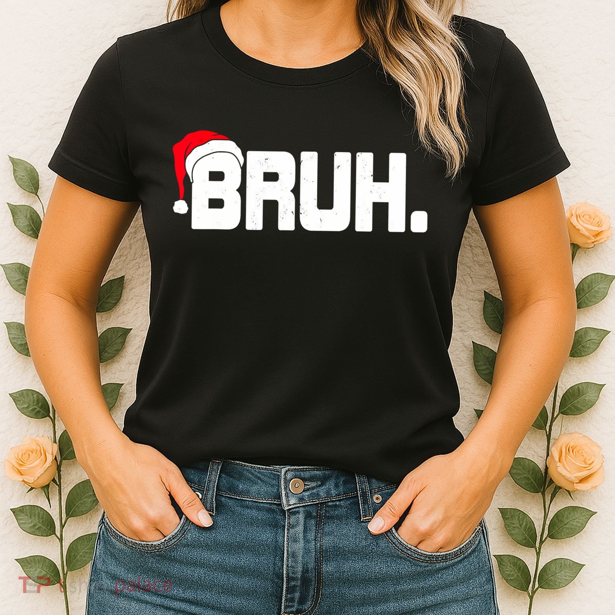 Bruh Meme Funny Christmas Holiday Teens Gifts Santa Hat Women's T-Shirt