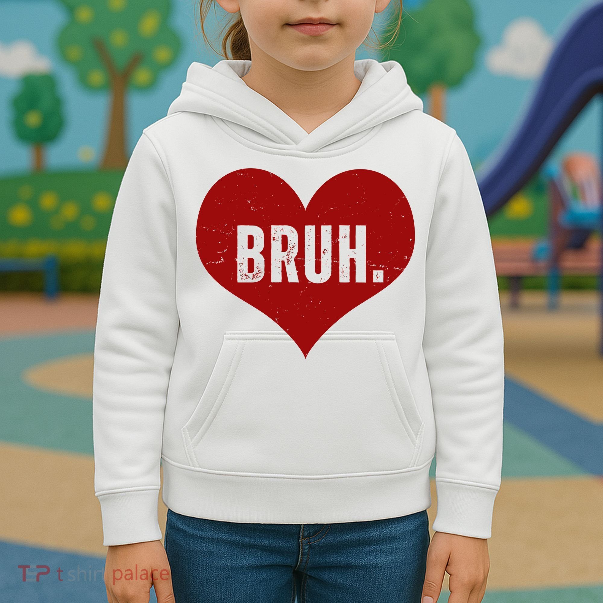 Bruh Meme Funny Valentine Kids Hoodie