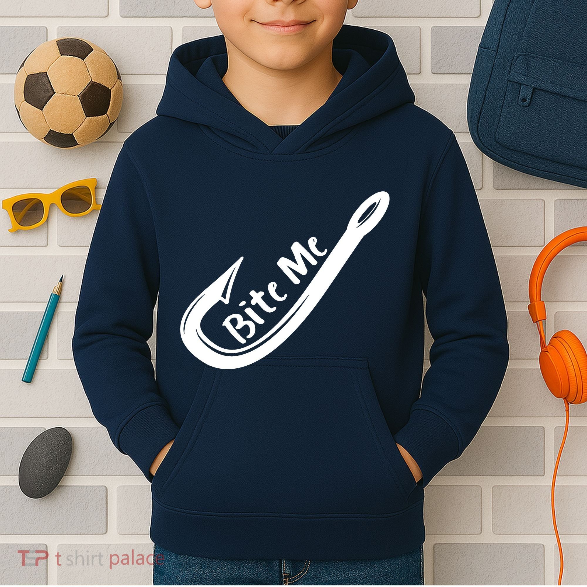 Bite Me Fish Hook Kids Hoodie
