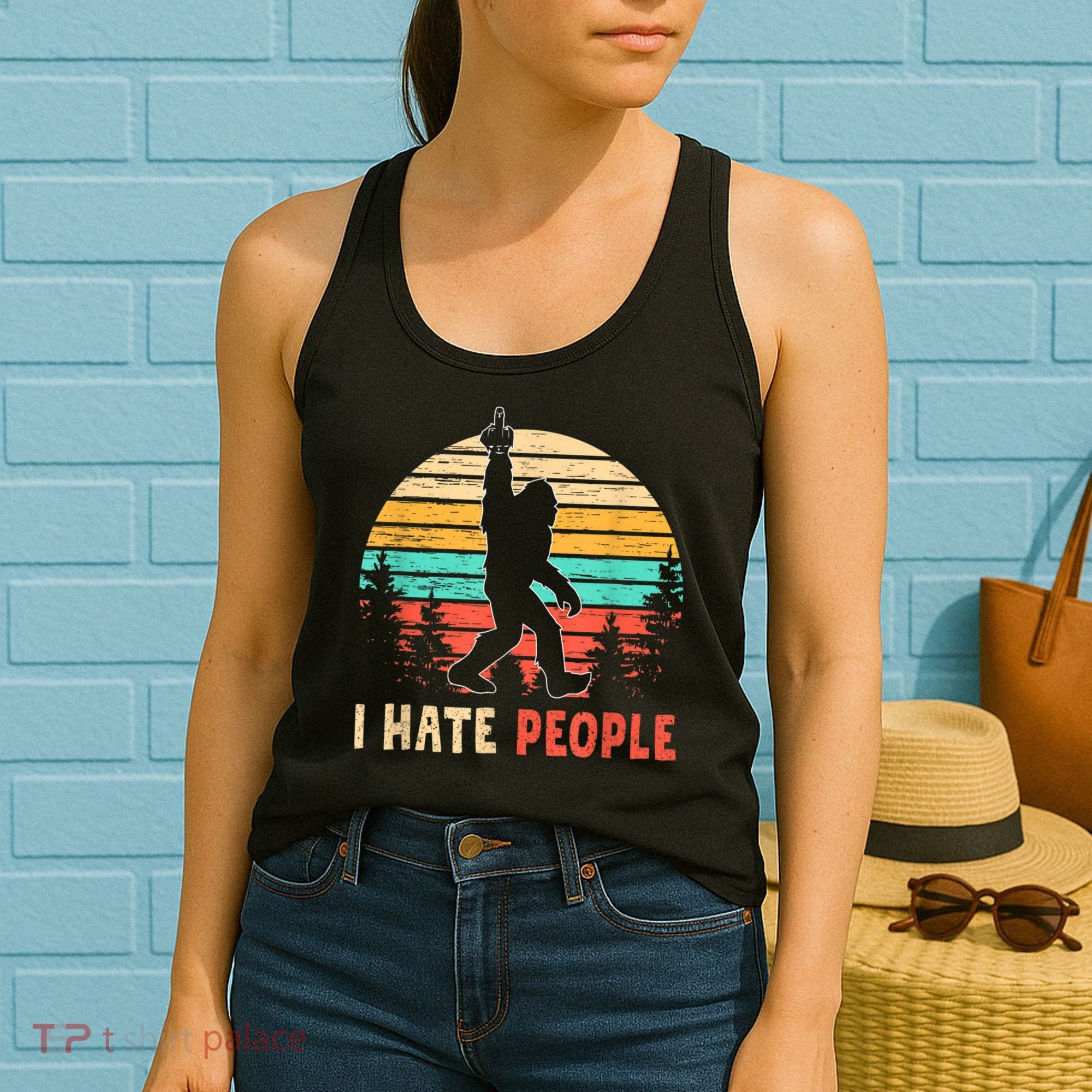 Bigfoot Middle Finger I Hate People Abduction Sasquatch Women's Tank Top