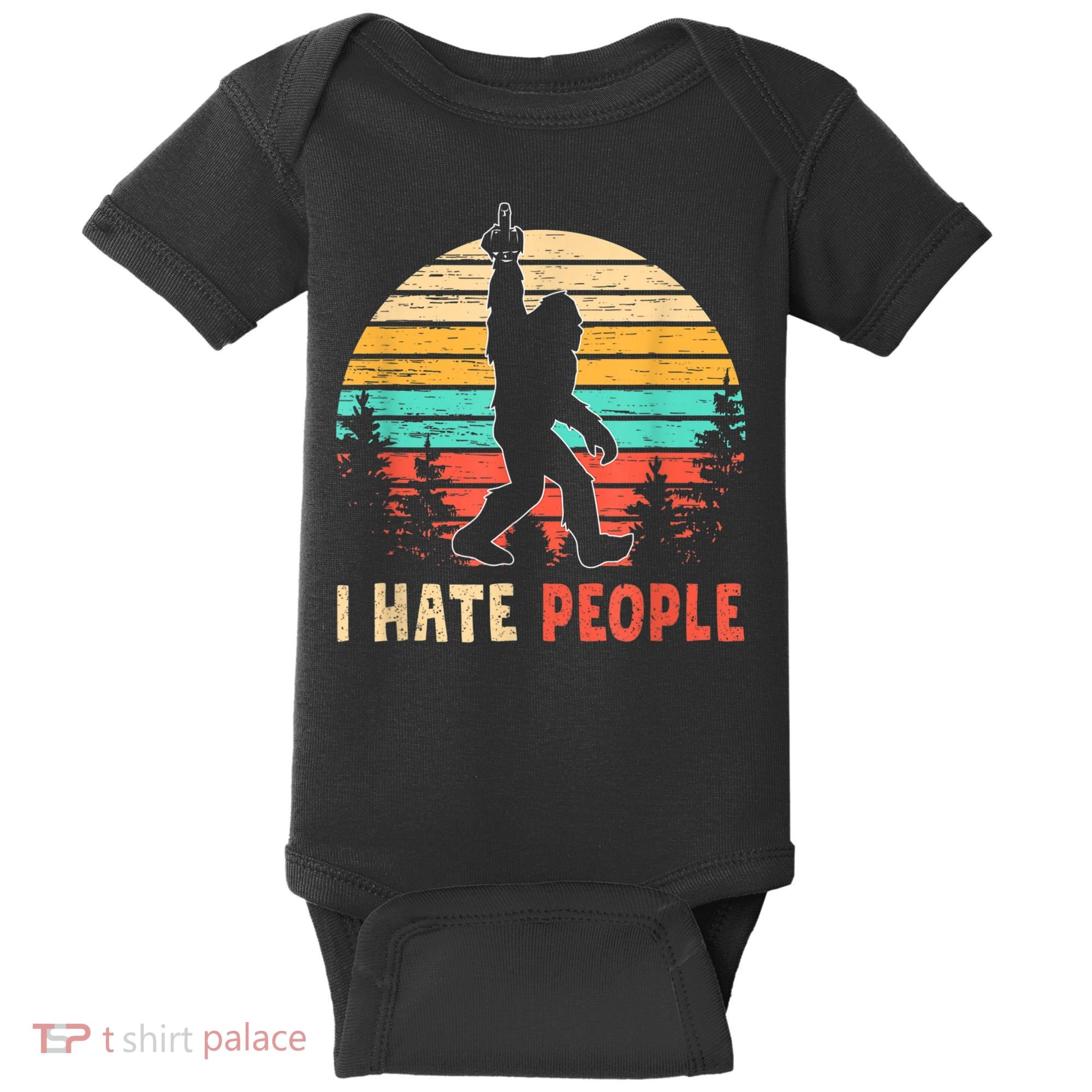 Bigfoot Middle Finger I Hate People Abduction Sasquatch Baby Bodysuit