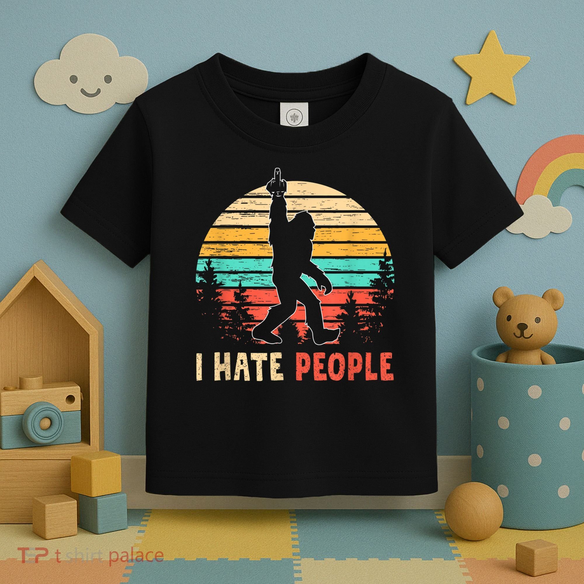 Bigfoot Middle Finger I Hate People Abduction Sasquatch Toddler T-Shirt
