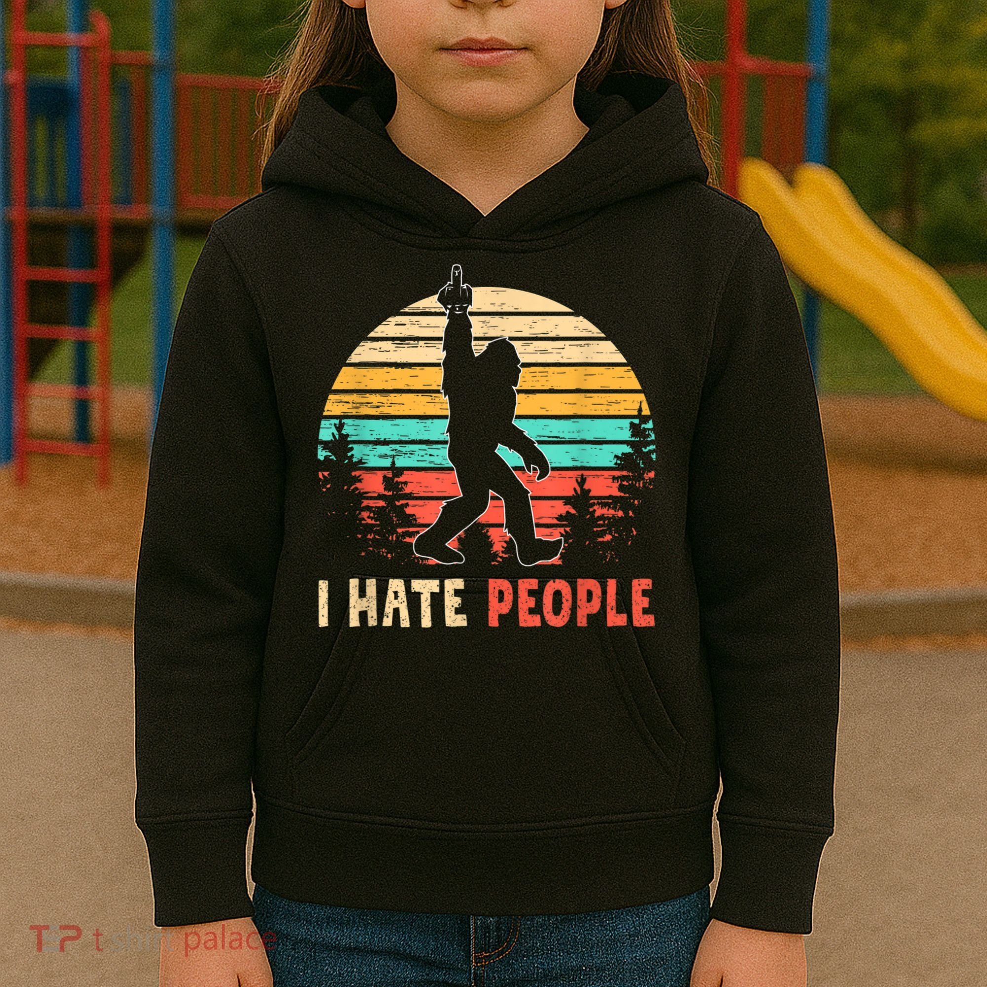 Bigfoot Middle Finger I Hate People Abduction Sasquatch Kids Hoodie