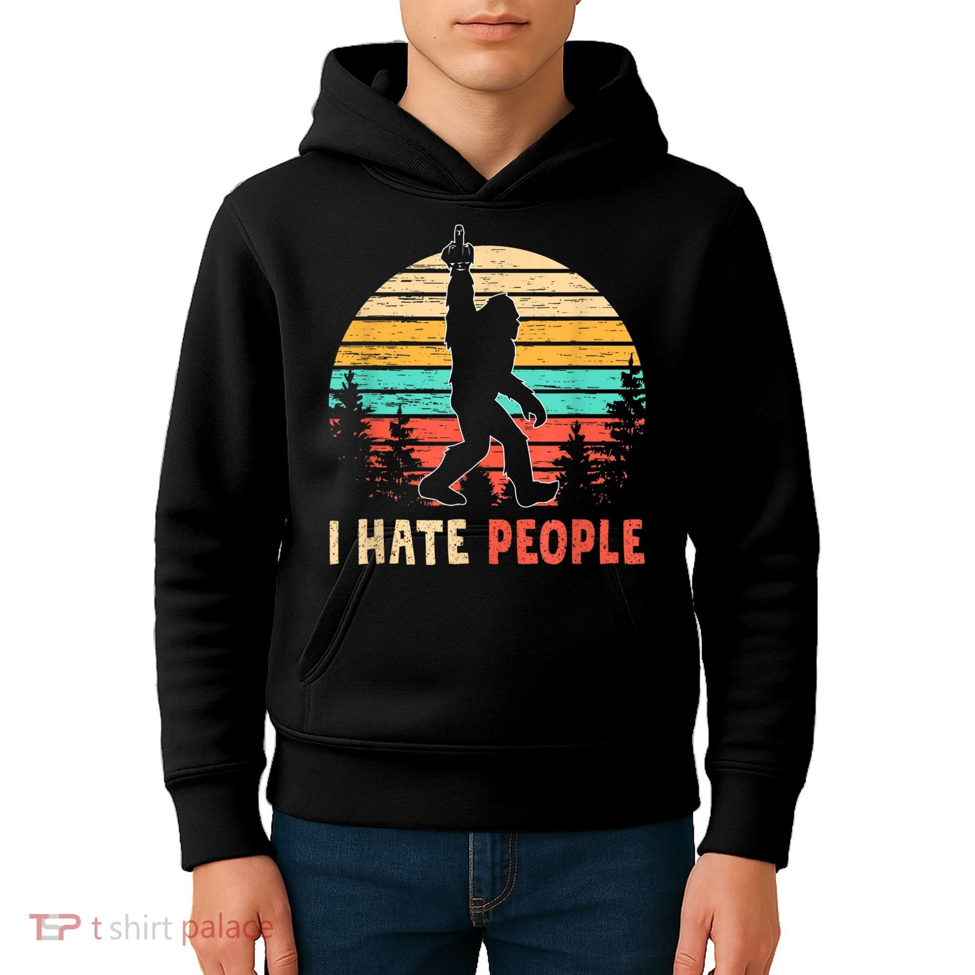 Bigfoot Middle Finger I Hate People Abduction Sasquatch Kids Hoodie