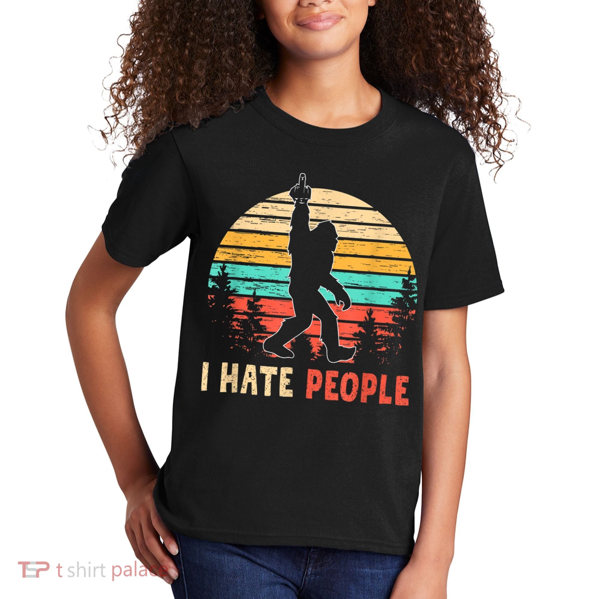 Bigfoot Middle Finger I Hate People Abduction Sasquatch Kids T-Shirt