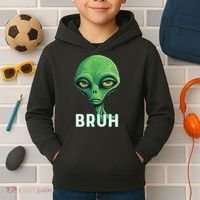 Bruh Meme Funny Saying Brother Greeting Ns Alien Kids Hoodie thumb 2